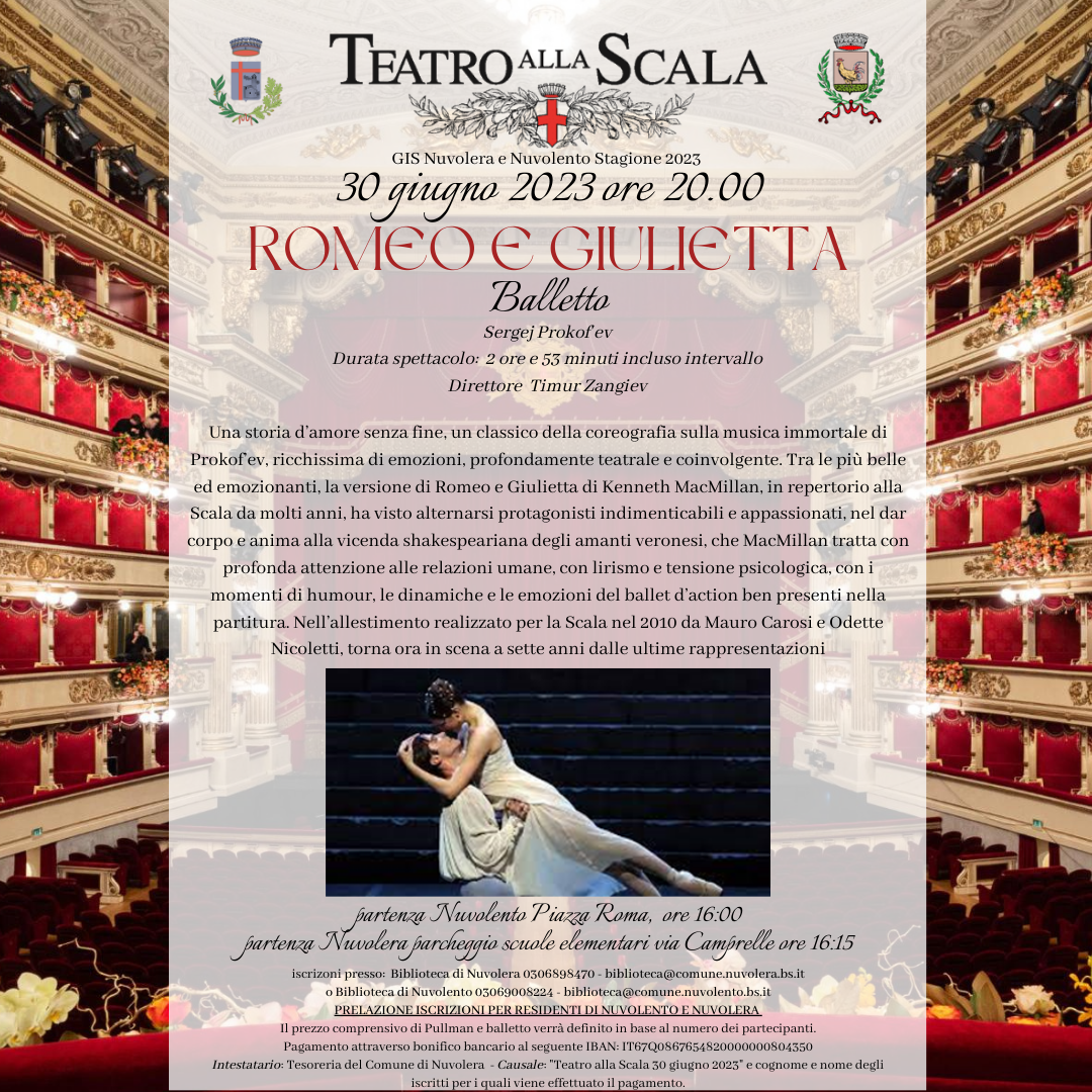 Immagine di copertina per GIS Nuvolera Nuvolento 2023 - Teatro alla Scala BALLETTO - ROMEO E GIULIETTA